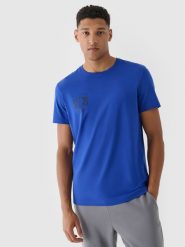 4F T-shirt regular z nadrukiem męski - niebieski M. Niebieskie t-shirty męskie 4f, m, bez wzorów, z bawełny, bez kołnierzyka. W wyprzedaży za 29.99 zł.