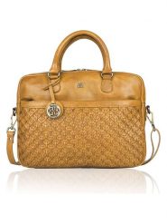 Bellicci Skórzana aktówka "Presley" w kolorze musztardowym - 37,5 x 27 x 5 cm rozmiar: onesize. Żółte aktówki damskie Bellicci, z materiału. Za 404.99 zł.