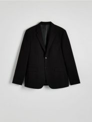 Marynarka slim fit z dodatkiem wiskozy - czarny. Czarne marynarki męskie Reserved, bez wzorów, z tkaniny. W wyprzedaży za 239.99 zł.