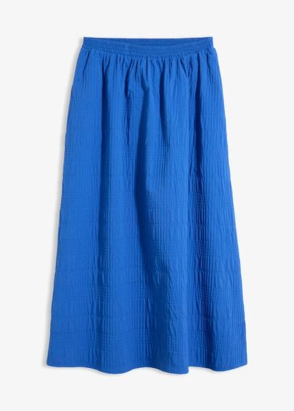 Lekka spódnica midi ze strukturą. Niebieskie spódniczki damskie bonprix, bez wzorów, midi. Za 79.99 zł.