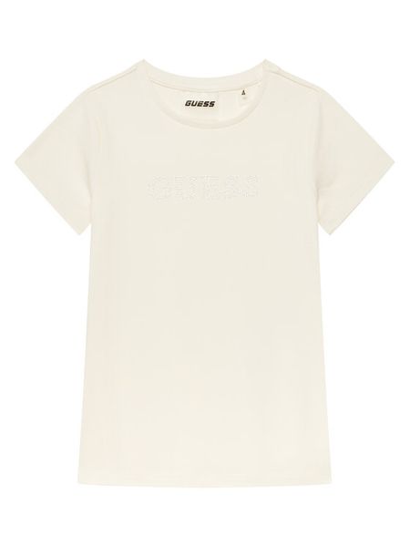 Guess T-Shirt J4RI49 J1314 Beżowy Regular Fit. Brązowe koszulki dziewczęce Guess, z aplikacjami, z bawełny, bez ramiączek. Za 59.99 zł.