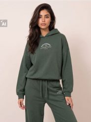 Bluza hoodie z napisem - khaki. Brązowe bluzy bez kaptura damskie Sinsay, l. Za 49.99 zł.