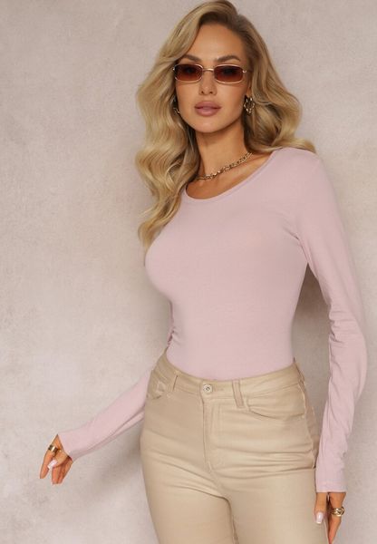 Ciemnoróżowa Bluzka z Elastycznej Bawełny o Dopasowanym Kroju Evas. Czerwone bluzki damskie Renee, l, bez wzorów, z bawełny, eleganckie, bez kołnierzyka, bez ramiączek. Za 29.99 zł.