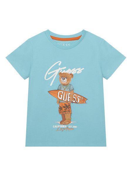 Guess T-Shirt N6GI04 K8HM4 Niebieski Regular Fit. Niebieskie t-shirty chłopięce Guess, z aplikacjami, z bawełny, bez ramiączek. Za 80.99 zł.