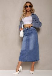 Niebieska Spódnica High Waist Ołówkowa z Przejaśnieniami na Jeansowym Materiale Carolea. Niebieskie spódniczki damskie Renee, s, bez wzorów, z jeansu, klasyczne, z podwyższonym stanem, midi, ołówkowe. Za 99.99 zł.
