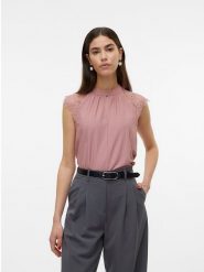 Vero Moda Bluzka w kolorze szaroróżowym rozmiar: L. Różowe bluzki damskie Vero Moda, l, bez wzorów, z koronki, bez kołnierzyka, bez ramiączek. Za 65.85 zł.