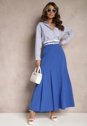 Niebieska Spódnica Długa Rozkloszowana High Waist Leoraia. Niebieskie spódniczki damskie Renee, m, bez wzorów, biznesowe, z podwyższonym stanem, maxi, rozkloszowane. Za 119.99 zł.