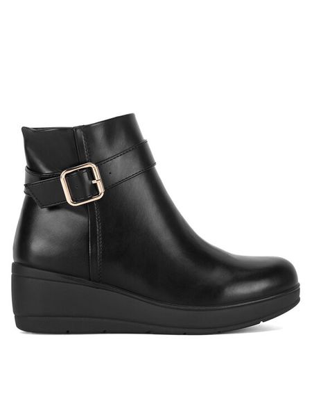 Clara Barson Botki WS6000-01 Czarny. Czarne botki damskie Clara Barson, ze skóry, bez obcasa, na koturnie, bez zapięcia. Za 149.99 zł.