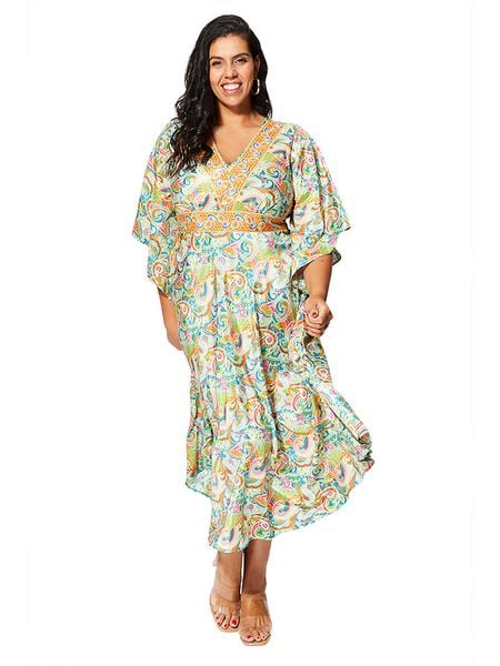 Aller Simplement Sukienka w kolorze zielono-pomarańczowym rozmiar: 42/44. Pomarańczowe sukienki damskie Aller Simplement, bez wzorów, klasyczne, bez kołnierzyka, bez ramiączek, maxi. Za 87.61 zł.