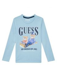 Guess Bluzka N5BI04I3Z14 Błękitny Regular Fit. Niebieskie t-shirty chłopięce Guess, z aplikacjami, z bawełny, bez ramiączek. Za 89.99 zł.