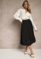 Czarna Rozkloszowana Spódnica z Wiskozą Zdobiona Zakładkami Volnira. Czarne spódniczki damskie Renee, l, z aplikacjami, z wiskozy, eleganckie, midi, oversize. Za 109.99 zł.