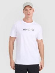 4F T-shirt regular z nadrukiem męski - biały XXL. Białe t-shirty męskie 4f, m, bez wzorów, z bawełny, bez kołnierzyka. Za 59.99 zł.