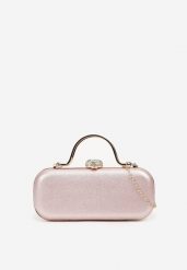 Szampańska Torebka Koktajlowa Zapinana na Zatrzask z Łańcuszkiem i Rączką Ozdobiona Cyrkoniami Carsea. Żółte torebki wieczorowe Renee, bez wzorów, z jeansu, eleganckie, bez kołnierzyka, bez ramiączek. Za 89.99 zł.