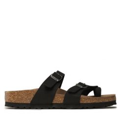 Japonki Birkenstock. Czarne klapki damskie Birkenstock, bez wzorów, bez obcasa. Za 369.99 zł.