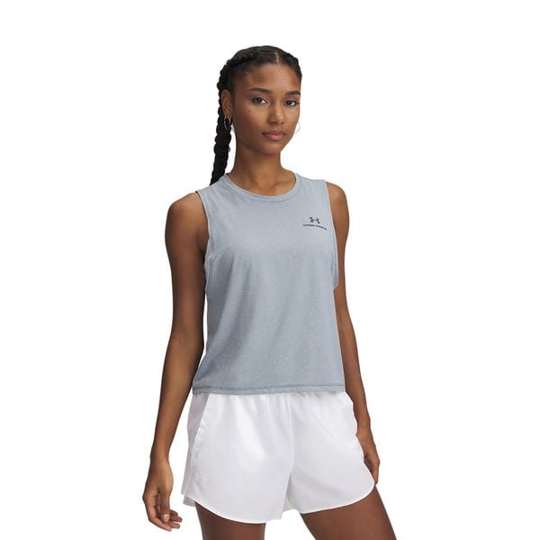 Top treningowy damski Under Armour Rush Energy Crop Tank. Szare topy damskie Under Armour, l, bez wzorów, bez kołnierzyka. Za 129.99 zł.