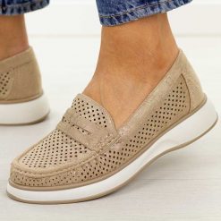 Złote ażurowe mokasyny damskie Sergio Leone Mk098H. Żółte mokasyny damskie Sergio Leone, z jeansu. Za 149.00 zł.