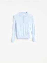 Wełniany sweter polo - jasnoniebieski. Niebieskie swetry klasyczne damskie Reserved, l, z wełny, bez kołnierzyka. Za 199.99 zł.