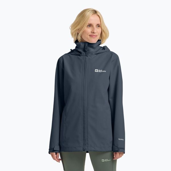 Kurtka przeciwdeszczowa damska Jack Wolfskin Trailtime 2L. Niebieskie kurtki przeciwdeszczowe damskie Jack Wolfskin, l, bez kaptura. Za 439.99 zł.