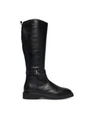 Calvin Klein Kozaki Knee Boot W/ Metal Logo HW0HW02665 Czarny. Czarne kozaki damskie CALVIN KLEIN, ze skóry, bez obcasa, na płaskiej podeszwie. Za 949.99 zł.