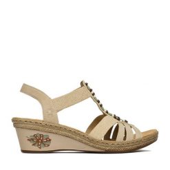 Sandały Rieker. Brązowe sandały damskie Rieker, bez wzorów, bez obcasa, na koturnie. Za 319.99 zł.