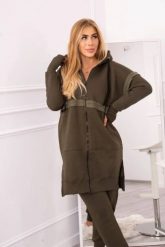 Komplet ocieplany z długą bluzą khaki. Brązowe bluzy z kapturem damskie KESI, l, z bawełny. Za 357.56 zł.
