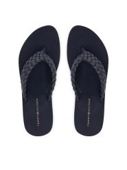 Tommy Hilfiger Japonki Th Wedge Cornrow Beach Sandal FW0FW09037 Granatowy. Niebieskie klapki damskie Tommy Hilfiger, bez wzorów, ze skóry, bez obcasa. Za 209.99 zł.