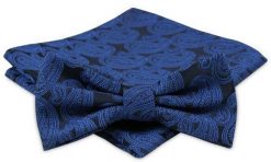 Modna Mucha Męska - Alties - Granat z Niebieskim Wzorem Paisley. Niebieskie krawaty i muchy męskie Alties, bez wzorów, eleganckie. Za 54.00 zł.