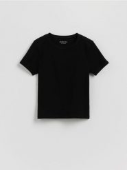 Bawełniany t-shirt - czarny. Czarne koszulki dziewczęce Reserved, bez wzorów, z bawełny, bez ramiączek. Za 27.99 zł.