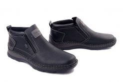 Rieker TEX 05357-00 black, botki męskie. Czarne buty zimowe męskie Rieker, ze skóry, bez zapięcia. Za 365.42 zł.