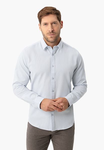 Jasnoniebieska koszula, Regular Fit, K-DAVON. Niebieskie koszule męskie Volcano, m, bez wzorów, z bawełny, bez kołnierzyka, bez ramiączek. Za 169.99 zł.