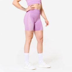 Spodenki fitness cardio damskie Domyos seamless. Czerwone spodenki sportowe damskie DOMYOS, l, z materiału, na fitness i siłownię. W wyprzedaży za 59.99 zł.