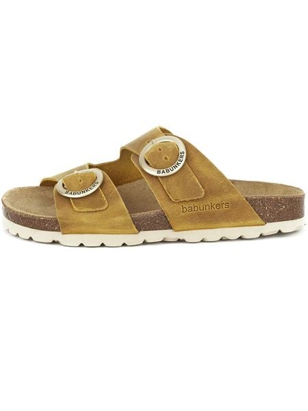 BABUNKERS Family Skórzane klapki w kolorze żółtym rozmiar: 36. Żółte klapki damskie BABUNKERS Family, bez wzorów, bez obcasa. Za 149.66 zł.