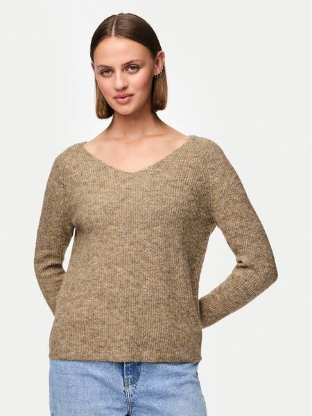 Pieces Sweter Ellen 17114251 Brązowy Regular Fit. Brązowe swetry klasyczne damskie Pieces, xs, z syntetyku, bez kołnierzyka. Za 99.99 zł.