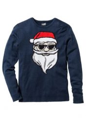 Sweter z bożonarodzeniowym motywem. Niebieskie swetry męskie bonprix, l, bez wzorów, bez kołnierzyka. Za 109.99 zł.