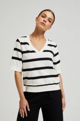 Bluza w paski z krótkimi rękawami czarno-biała. Białe bluzy bez kaptura damskie MOODO, s, z bawełny. W wyprzedaży za 44.98 zł.