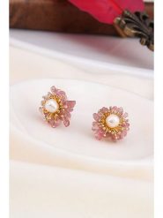 Pierres delicates Kolczyki-wkrętki w kolorze białym z perłami i kwarcem różowym rozmiar: onesize. Różowe kolczyki damskie Pierres delicates, z kwarcem, z mosiądzu. Za 87.19 zł.