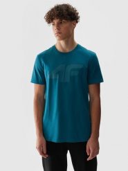 4F T-shirt regular z nadrukiem męski - turkusowy XXL. Niebieskie t-shirty męskie 4f, m, bez wzorów, z bawełny, bez kołnierzyka. Za 59.99 zł.