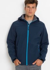 Kurtka softshell w wygodnym fasonie. Niebieskie kurtki męskie bonprix, m, bez wzorów, z softshellu, bez kaptura. Za 229.99 zł.