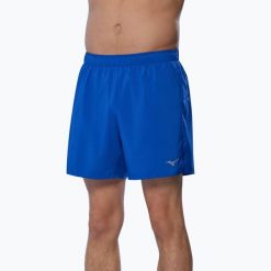Spodenki do biegania męskie Mizuno Core 5.5". Niebieskie szorty męskie Mizuno, z materiału, bez kołnierzyka. Za 99.99 zł.