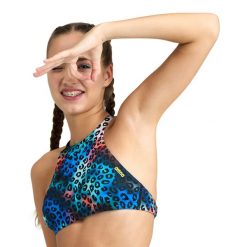 Damski top do kostiumu kąpielowego Arena Crop Think R. Niebieskie bikini damskie Arena, bez wzorów. Za 204.50 zł.