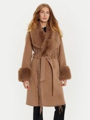 Marciano Guess Płaszcz wełniany 4BGL10 7125A Brązowy Regular Fit. Brązowe płaszcze damskie Marciano Guess, na zimę, z aplikacjami, z wełny. Za 2,139.00 zł.