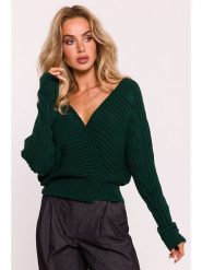 Made of emotion Sweter w kolorze ciemnozielonym rozmiar: onesize. Zielone swetry klasyczne damskie Made Of Emotion, prążkowane, bez kołnierzyka. Za 144.92 zł.