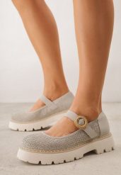 Zielone Skórzane Półbuty na Platformie z Paskiem z Klamerką i Plecionką Limnoreia. Zielone półbuty damskie Born2be, bez wzorów, z dzianiny, klasyczne, bez obcasa, na platformie. Za 89.99 zł.