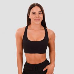 Biustonosz sportowy damski z wkładkami czarny Mesh Panel. Czarne biustonosze sportowe damskie GYMBEAM, bez wzorów, z elastanu. Za 72.90 zł.