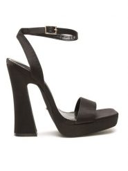 DeeZee Sandały LS5878-01 Czarny. Czarne sandały damskie DeeZee, bez wzorów, z materiału, bez obcasa, na słupku. Za 179.99 zł.