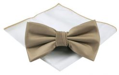 Mucha Męska z Poszetką (Zestaw) - Chattier - Kolor Starego Złota. Żółte krawaty i muchy męskie Chattier, bez wzorów, eleganckie. Za 59.00 zł.