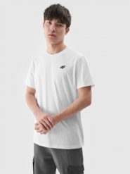 4F T-shirt regular gładki męski - biały S. Białe t-shirty męskie 4f, m, bez wzorów, z bawełny, bez kołnierzyka. Za 49.99 zł.