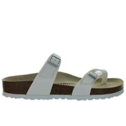 Klapki damskie Birkenstock Mayari. Szare klapki damskie Birkenstock, bez wzorów, z materiału, bez obcasa. Za 687.00 zł.