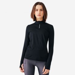 Koszulka do biegania, z długim rękawem damska Kalenji Warm ocieplana. Czarne t-shirty damskie KALENJI, l, bez wzorów, z dzianiny, bez kołnierzyka. Za 59.99 zł.