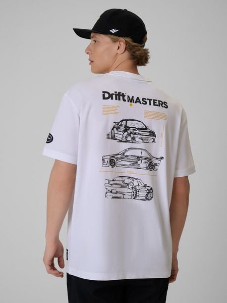 4F T-shirt loose z nadrukiem uniseks 4F x Drift Masters - biały M. Białe t-shirty męskie 4f, m, bez wzorów, z bawełny, bez kołnierzyka. Za 119.99 zł.